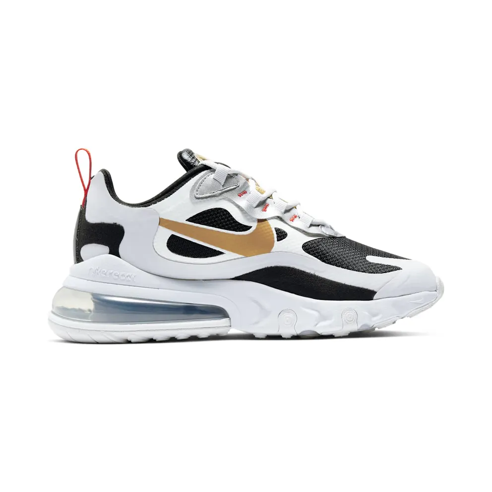 Nike Air Max 270 React Vast Grey Black Metallic Gold Swoosh (Womens’) (CT3433-001)
