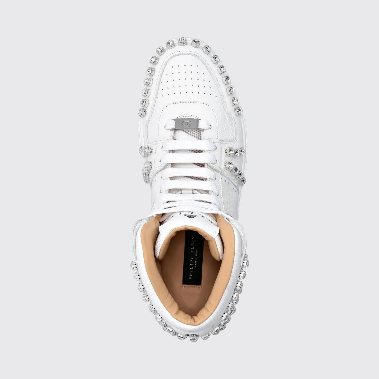 Philipp plein Limited Edition High-Top Leather Sneakers with Crystals White (SABSMSC3393PLE010N01) (3)