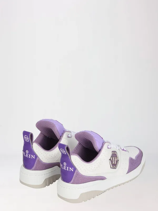 Philipp plein High-Top Leather and Suede Sneakers with Crystal Monogram and Hexagon Logo White 1 (FADSWSC2750PLE010N0173) (2)
