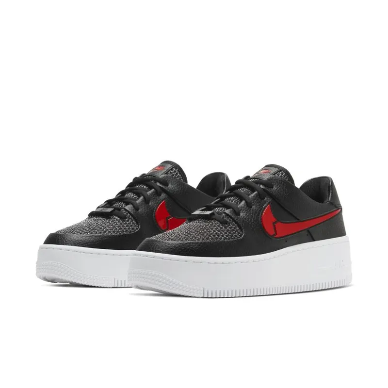 Nike Air Force 1 Sage Low Valentines Day 2020 (W) Black/Metallic Silver-University Red (CU4759-001)