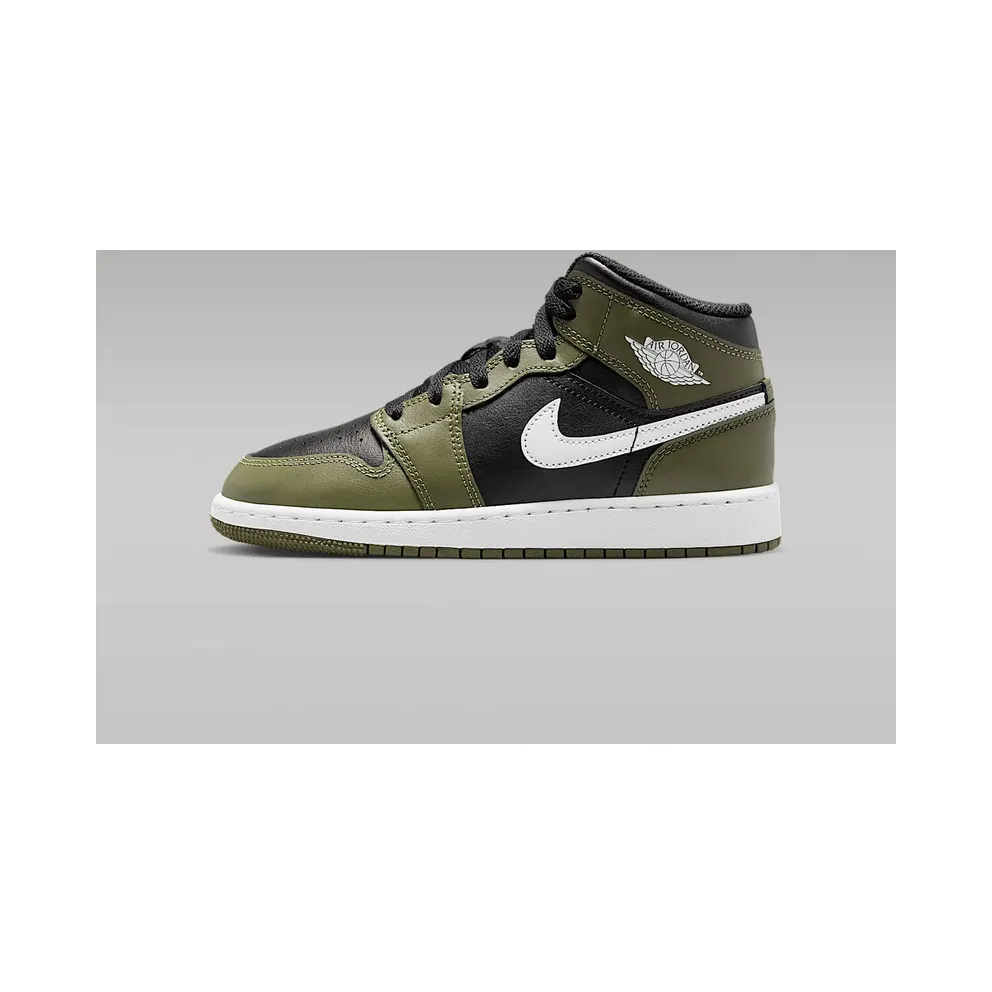 Jordan 1 Mid GS “Black White Olive” (DQ8423-092)