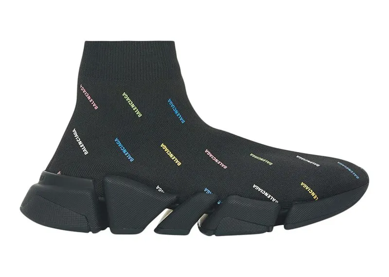 Balenciaga Speed 2.0 AllOver Logo Recycled Knit Black Multicolor (617196W2DF01088)