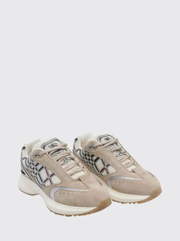 BURBERRY Eclipse Suede and Fabric Check Low-Top Beige (8127853)