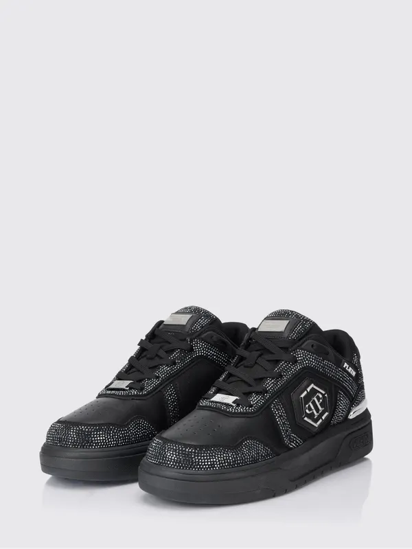 Philipp plein SK8R Leather Sneakers with Applied Rhinestones Black (SAFSUSC0923PTE003N0202)