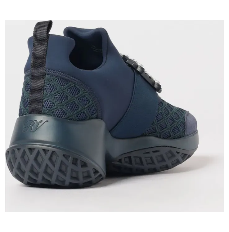 Roger Vivier Viv’ Run Stretch Viscose Sneakers with Jewel Buckle Blue (RVW50624180T5V1V89) (2)
