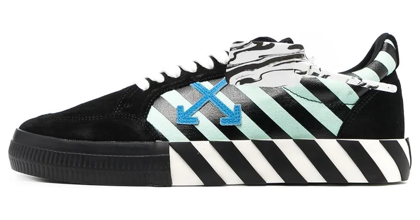 Off-White Black and Green Vulcanized Diagonal Print Sneakers (OMIA085R21LEA0061045)