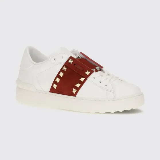 Valentino garavani Rockstud Untitled Leather and Suede Sneakers with Iconic Studs Red (S0A01ZBV3FB)