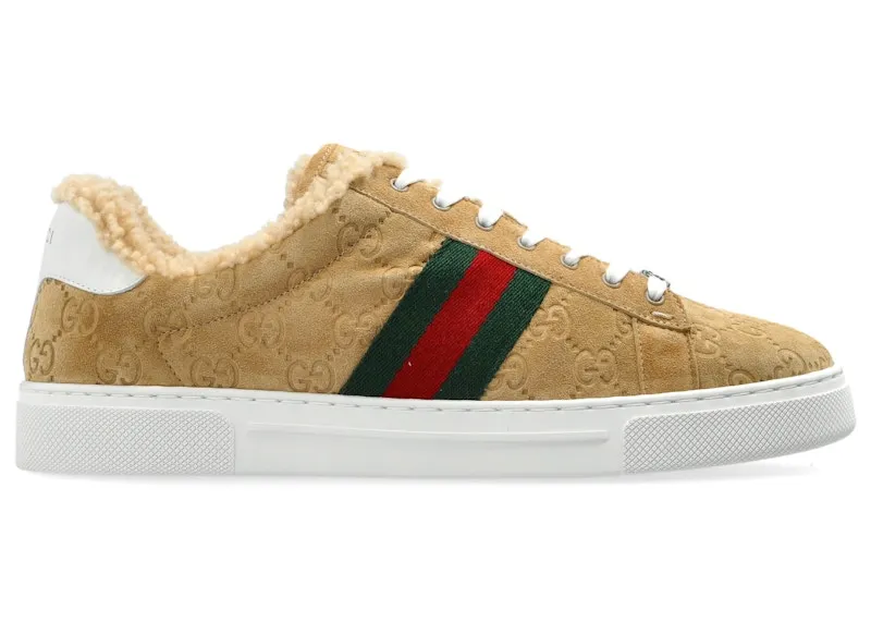 Gucci Ace Fur Trim Suede Beige (798562 AADUT 9567)