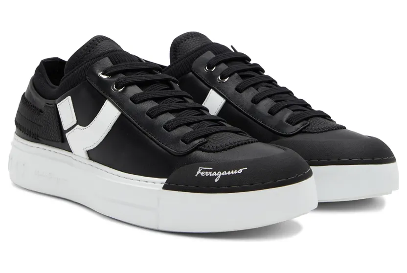 Salvatore Ferragamo Black Gancini Low-Top Sneakers (753540 020840003) (4)