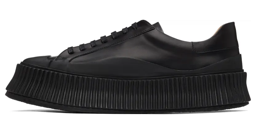 Jil Sander Black Leather Platform Sneakers (JI32535A_12280) (3)
