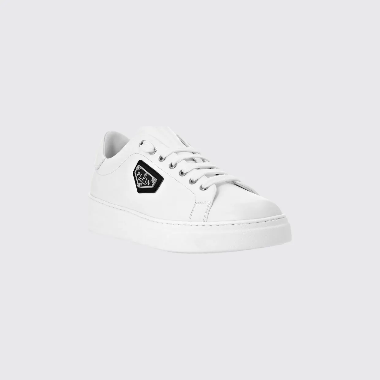 Philipp plein Smooth Leather Low-Top Sneakers with Applied Side Logo White (UADSUSC0701PLE075N01)