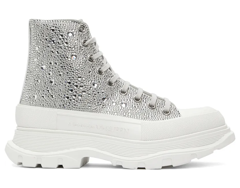 Alexander McQueen Silver Crystal-Cut Suede Sneakers (688538WHCEM)