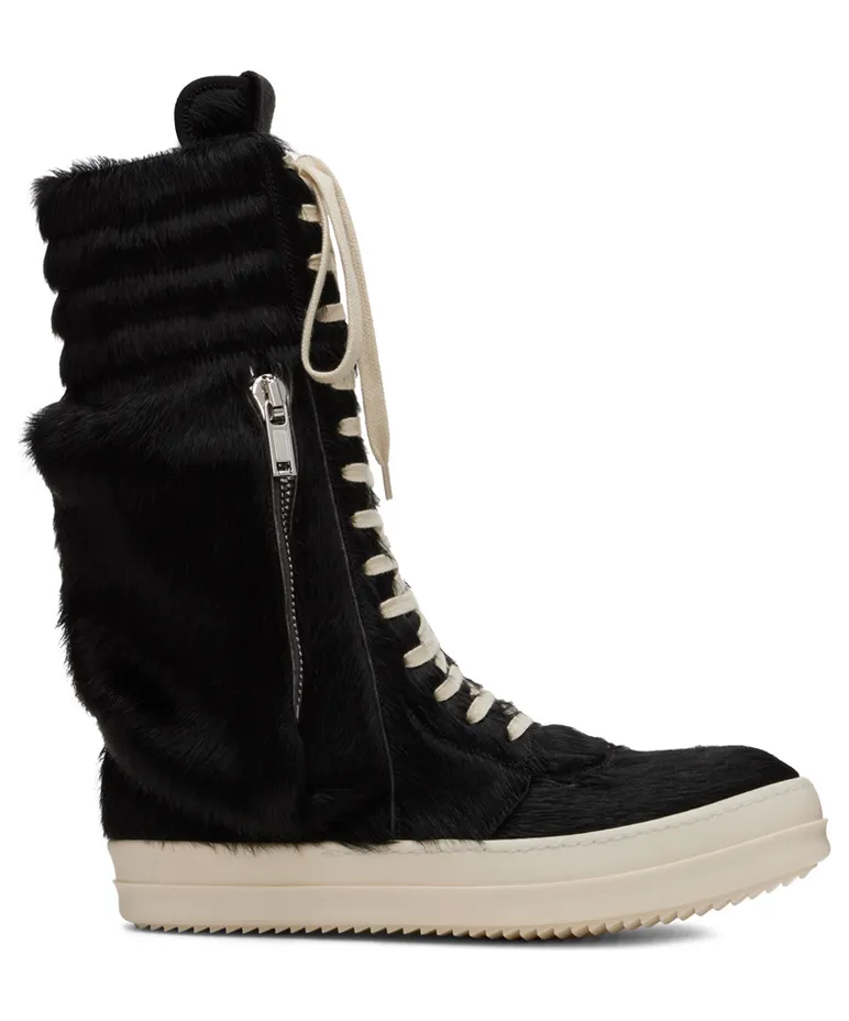 Rick Owens Black Cargobasket Pony Hair Sneakers (RR02B2899 LHL)