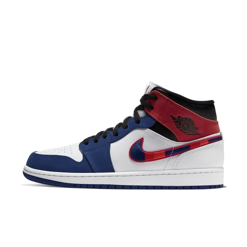 Jordan 1 Mid Multi-Color Swoosh White/Game Royal-Gym Red-Black (852542-146)