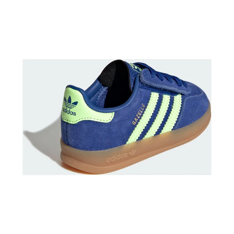 Adidas GAZELLE INDOOR COMFORT CLOSURE ELASTIC LACE Shoes Royal Blue / Green Spark / Gold Metallic (KJ2305)