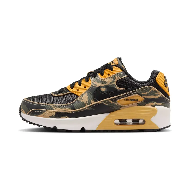 Nike Air Max 90 Black University Gold Camo “Black / University Gold / Parachute Beige” (IF3092-001)