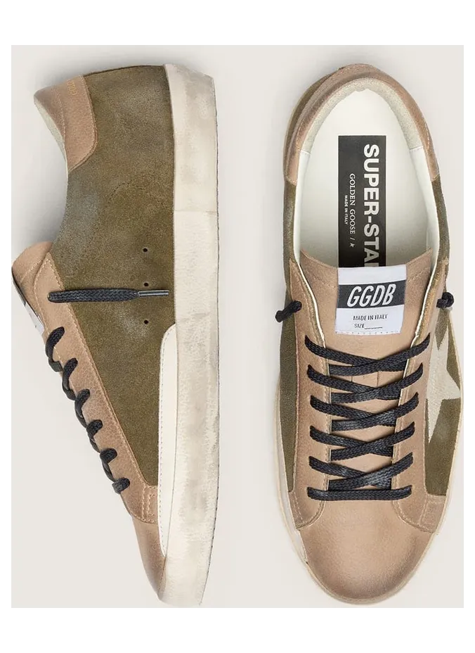 Golden Goose Men’S Super-Star Ltd In Olive-Green Suede With Cream Embroidered Star (GMF01112.F008587.35999) (3)