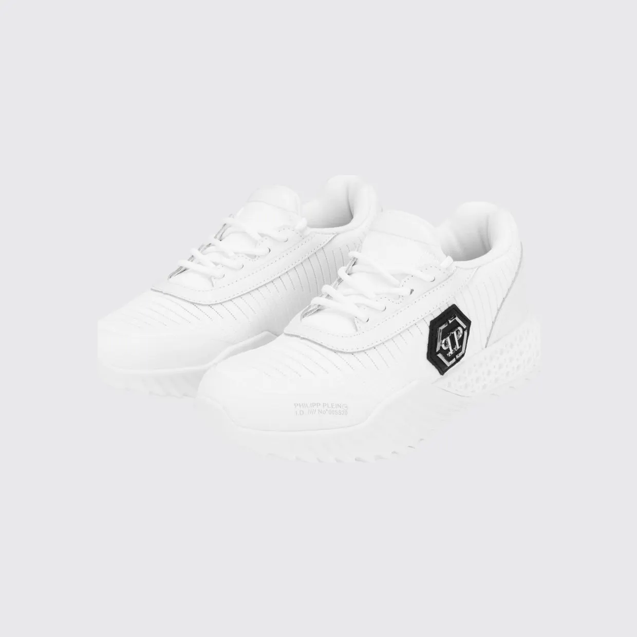 Philipp plein Hexagon Runner Low-Top Sneakers in Leather and Knit with Monogram White (LABSUSC0079PTE003N01)