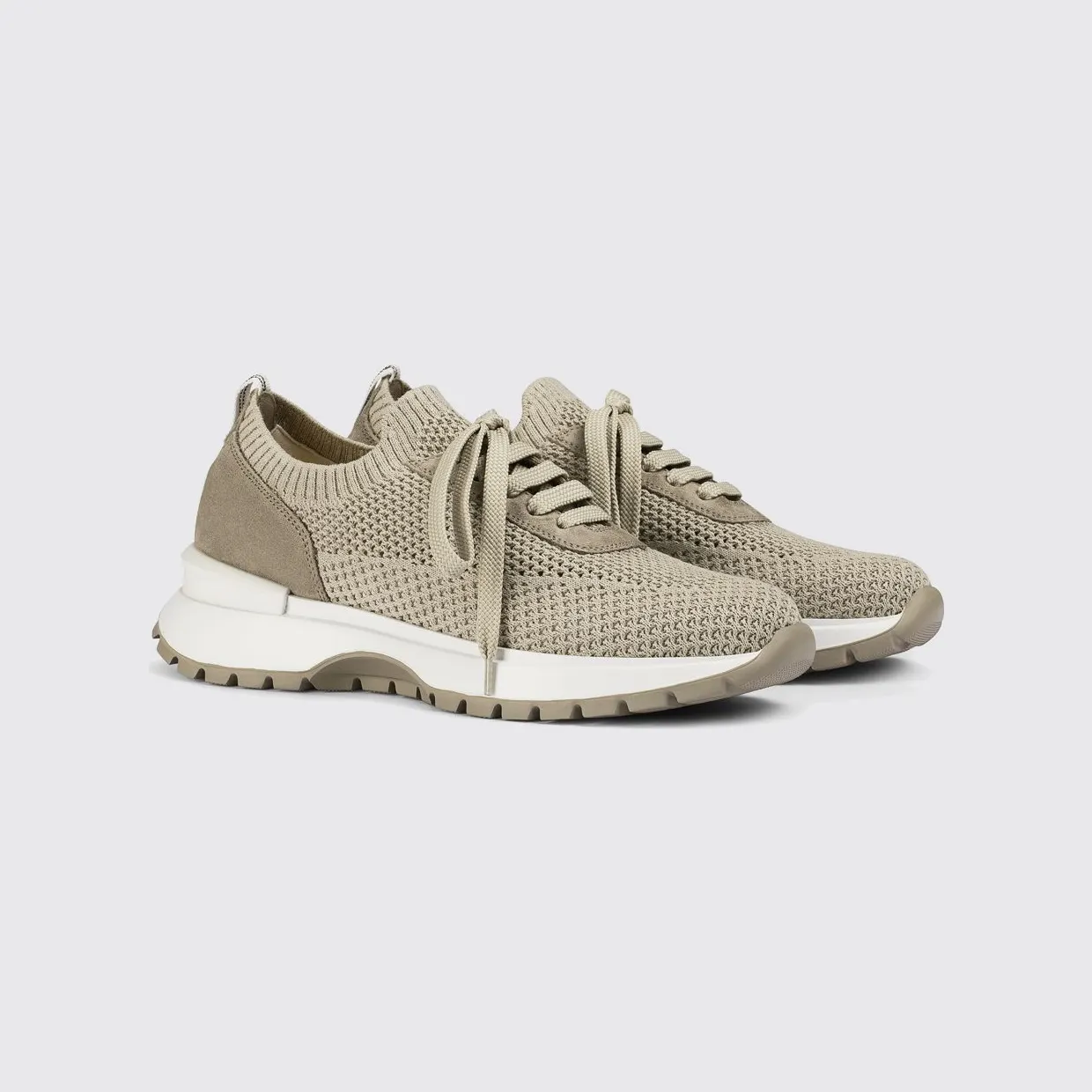 Doucal’s Crochet Knit and Suede Sneakers Beige (DD8765WHINPZ849SC05)