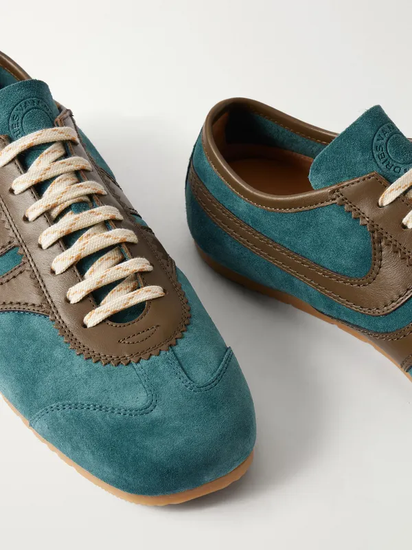 Dries Van Noten Leather-Trimmed Suede Turquoise (262-021700-0132)
