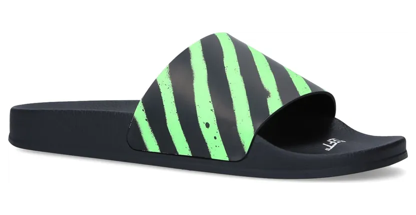 Off-White Diagonal Stripe Slides Neon Green