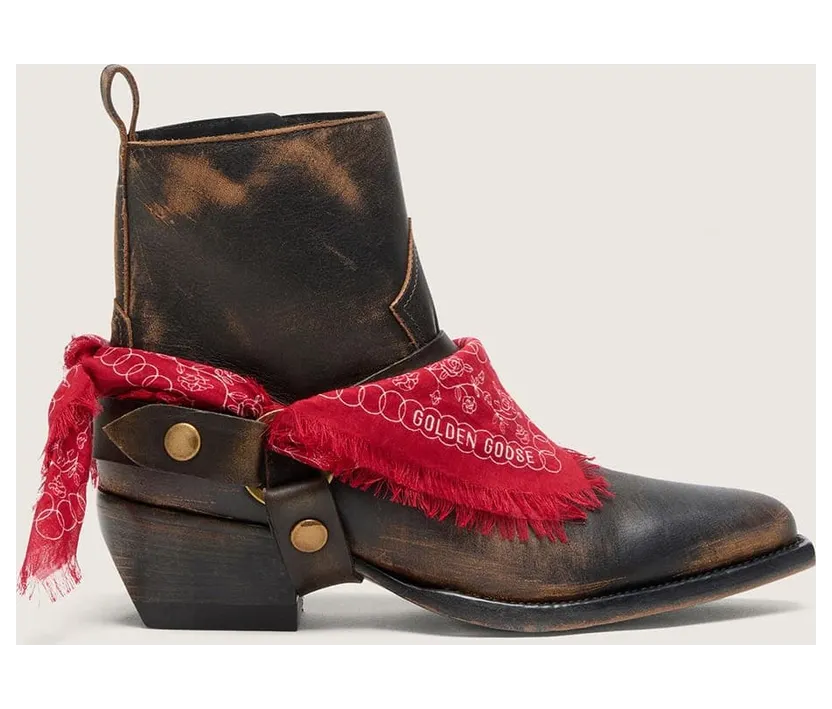 Golden Goose Debbie Boots In Black Leather With Removable Buckle And Bandana (GWF00545.F008800.90541)