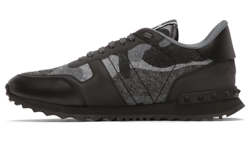Valentino Garavani Grey Felt Camouflage Rockrunner Sneakers (WY0S0723RVL) (3)