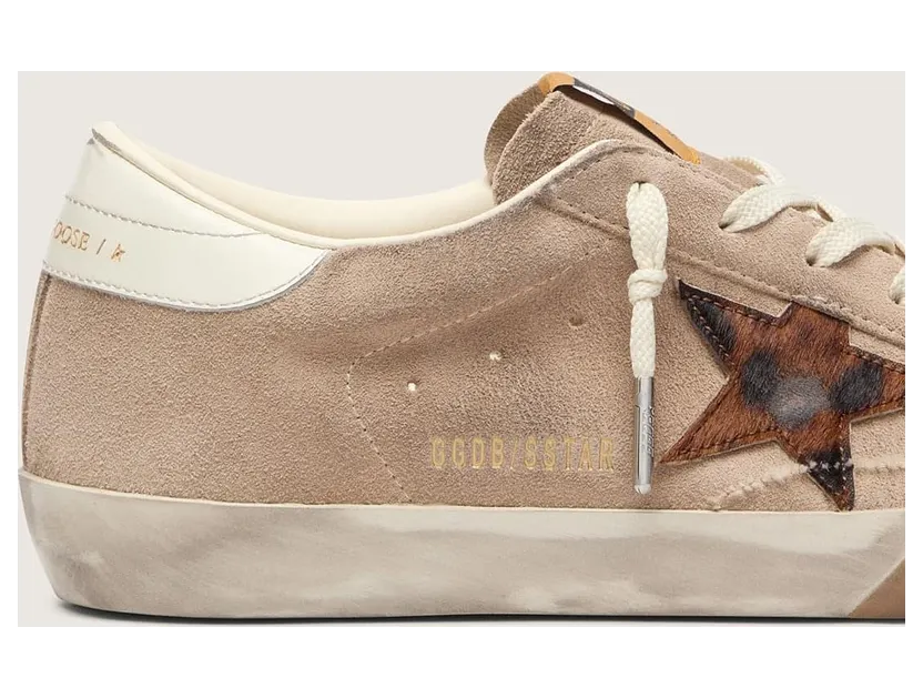 Golden Goose Women’S Super-Star In Beige Suede With Leopard-Print Star (GWF01100.F008502.60685) (4)