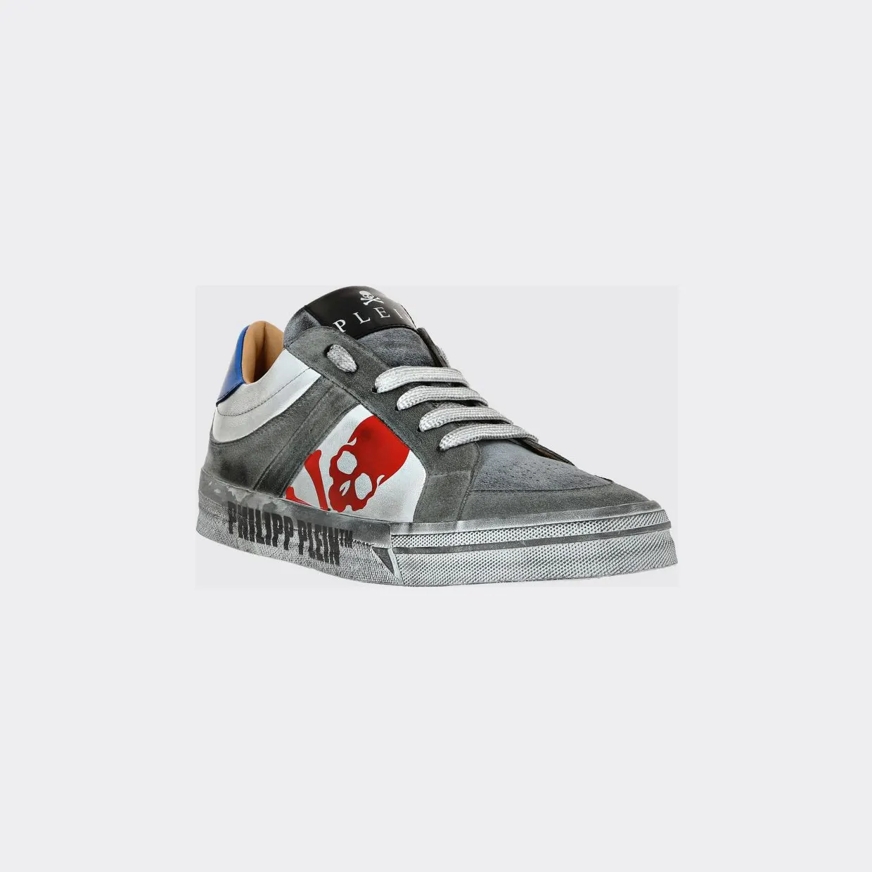 Philipp plein Retrokickz TM Suede Sneakers with Laminated Skull Print Silver (UACSUSC0207PLE010N70)