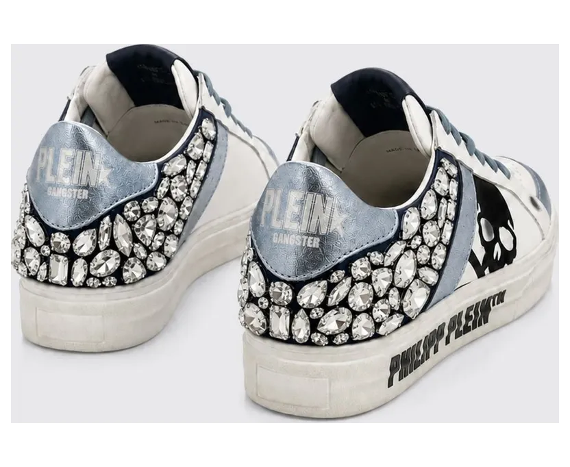 Philipp plein Skull Print Leather Low-Top Sneakers with Crystals Blue (AAFSWSC2808PLE005N0714) (2)