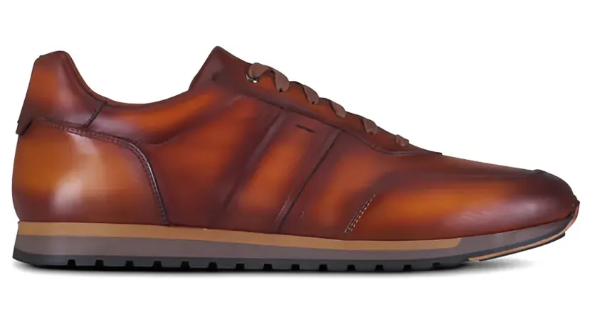 Magnanni Brown leren sneakers met vlakken – Bruin (266317)