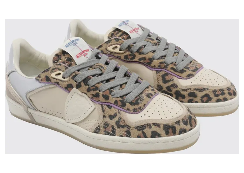 Philippe Model Pgal Suede Low-Top Sneakers with Animal Print Beige (PGLDAXE1)