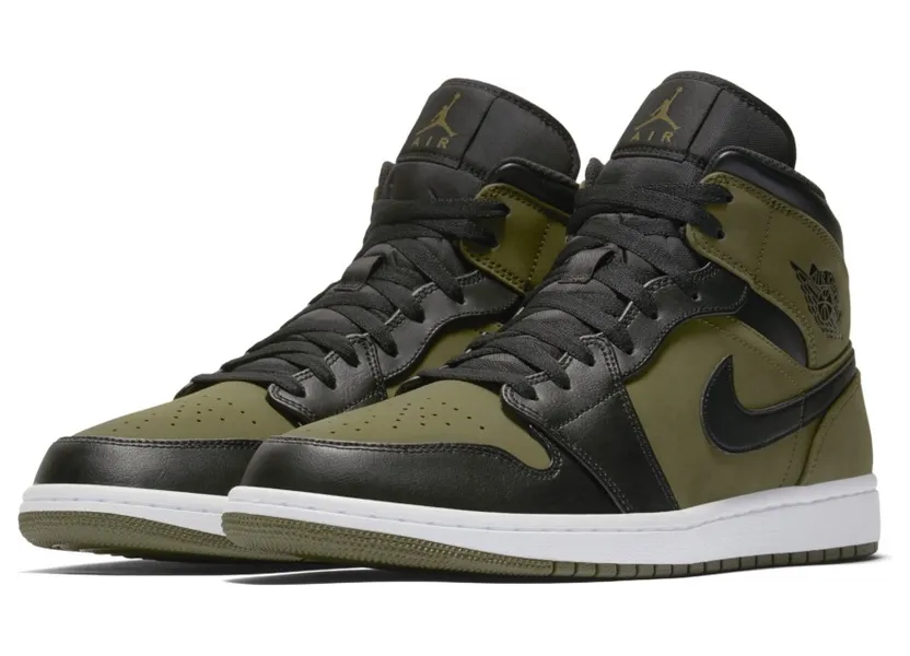 Air Jordan 1 Mid Olive Canvas Black (554724-301)
