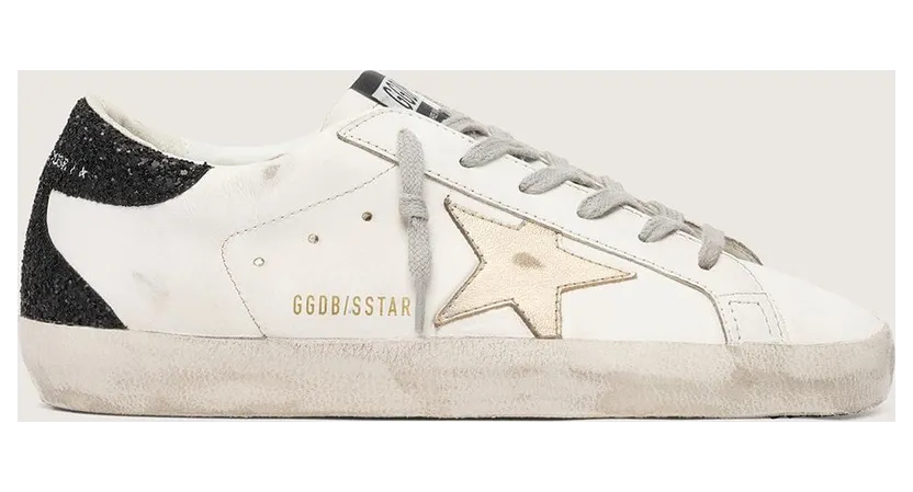 Golden Goose Super-Star With Gold Star And Black Glitter Heel Tab (GWF00102.F005076.11538)
