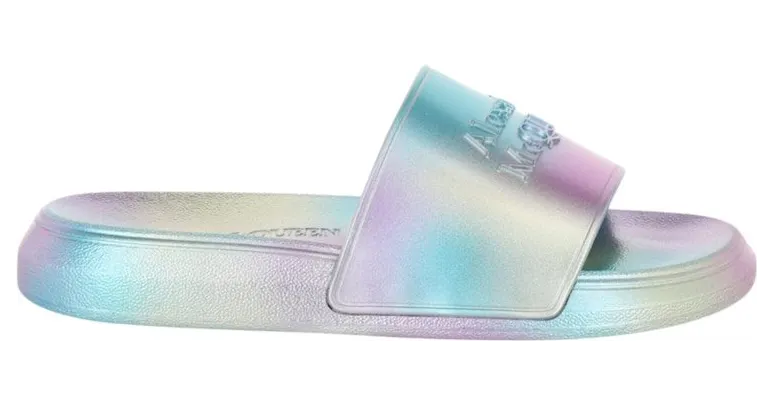 Alexander McQueen Iridescent Logo Slides Silver (697096-W4RF1-8306)