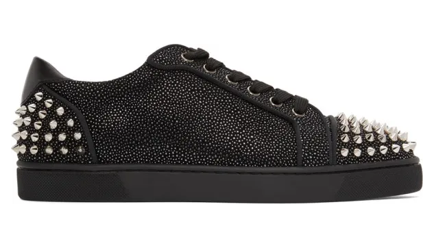 Christian Louboutin Black and Silver Suede Seavaste 2 Sneakers (1210288)