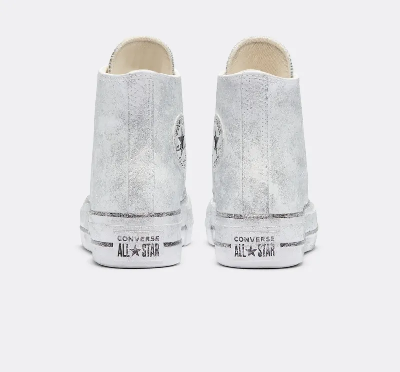 Converse Chuck Taylor All Star Lift Platform Luxe Leather Silver Glitter