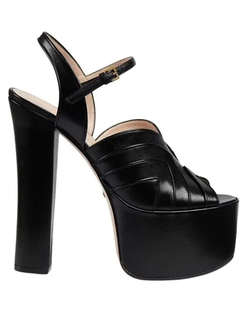 Gucci Geometric 155 mm Platform Sandal Black Leather (699424 C9D00 1000)