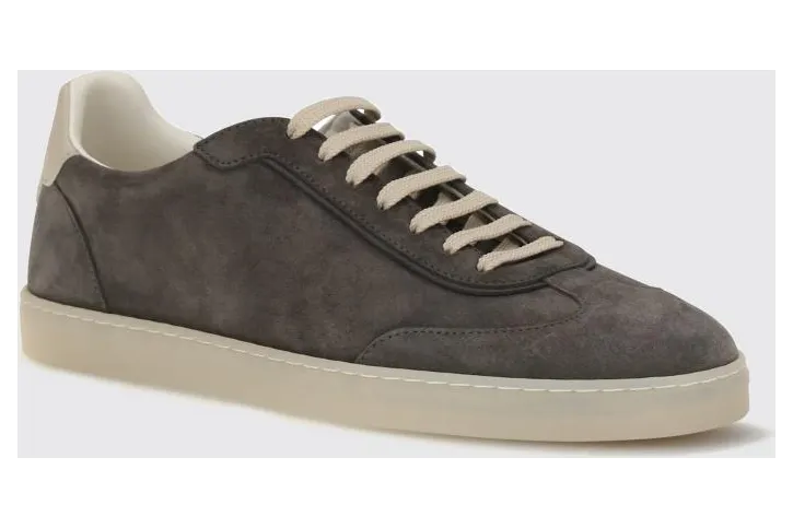 Brunello cucinelli Low-Top Suede Calfskin Trainers with Laminated Logo Charcoal (MZUMGLJ336CNL42)