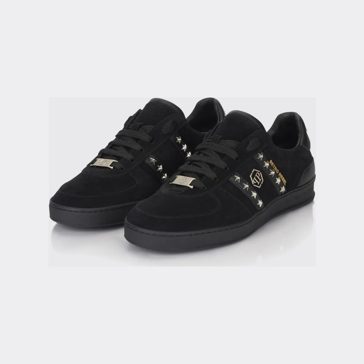 Philipp plein Retro Rebel Suede Sneakers with Applied Stars Black (SAFSUSC0911PLE009N0202)