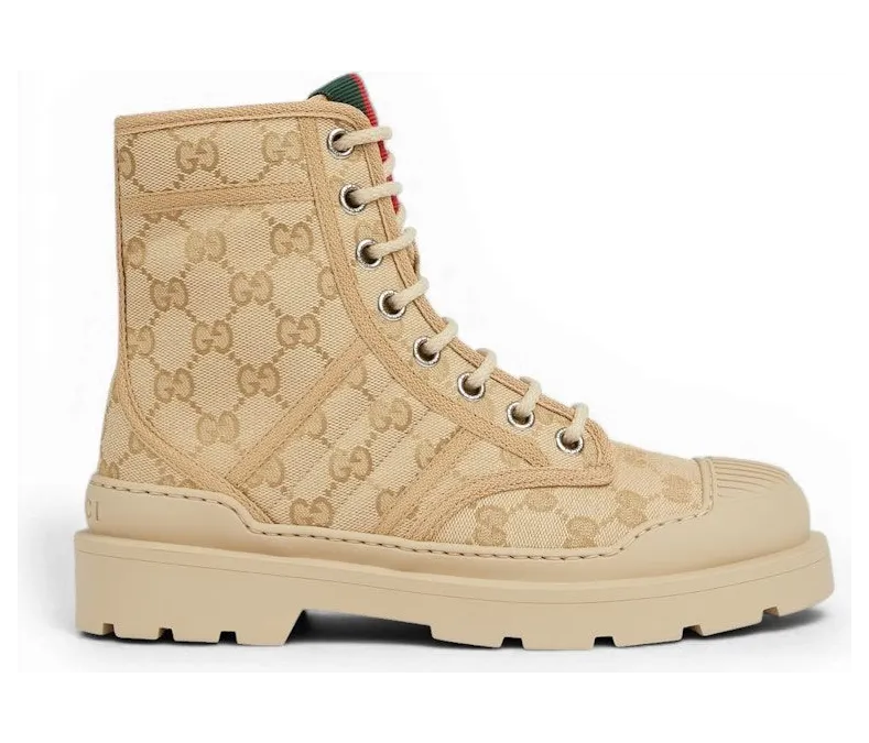 Gucci Walker Combat Boot Beige Brown GG Canvas (847696-FAD2I-9641)