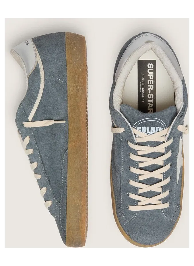 Golden Goose Super-Star In Gray Suede With White Leather Star And Silver Leather Heel Tab (GMF01005.F007875.50966) (4)