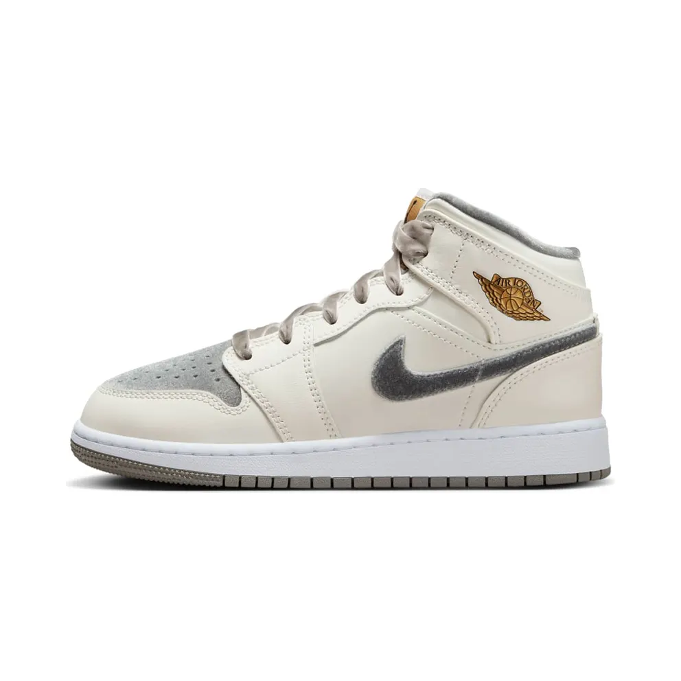 Nike Air Jordan 1 Mid SE Grey Velvet Toe (GS) (FB9899-100)