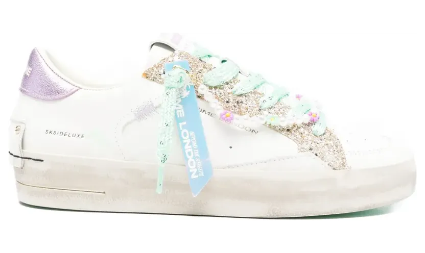 Crime London Sk8 Deluxe sneakers met glitter en kant – Wit (29112PP8)