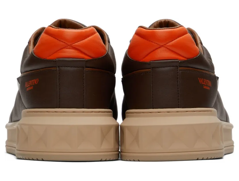 Valentino Garavani Brown & Off-White One Stud Low-Top Sneakers (1Y2S0E71CWA) (2)