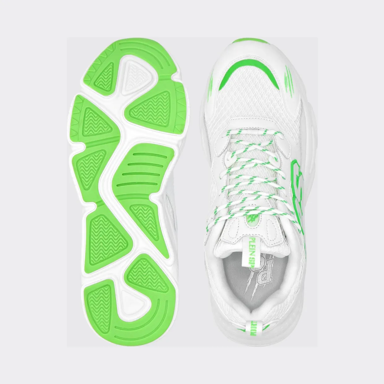 Plein Sport Leather and Mesh Low-Top Trainers with Contrast Monogram White (SAESUSC0743STE003N0127) (3)