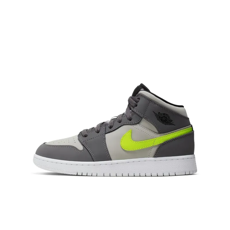 Jordan 1 Mid Gunsmoke Volt (GS) Gunsmoke/Volt-Neutral Grey-White-Black (554725-072)