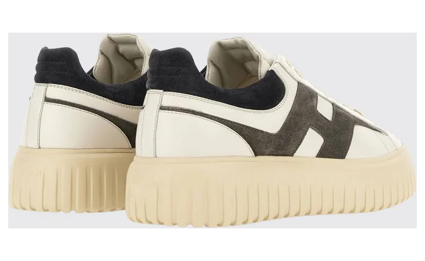 Hogan H-Stripes Leather and Suede Trainers with H Logo and Platform Sole White (HXM6450FE91N1M760Z) (2)