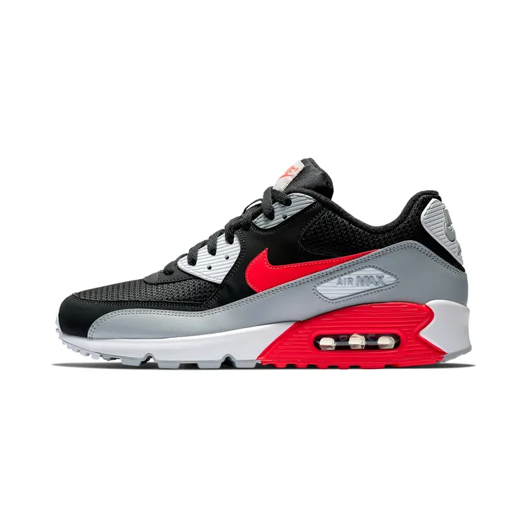 Nike Air Max 90 Black Bright Crimson (2018) “Wolf Grey / Black / White / Bright Crimson” (AJ1285-012)