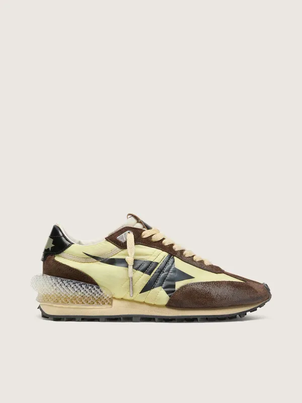 Golden Goose Women’S Marathon In Lime-Green Nylon With Black Star And Brown Suede Inserts (GWF00684.F008623.20396)